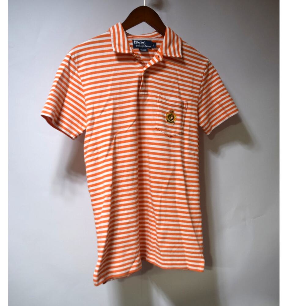 Polo Ralph Lauren Striped Polo Shirt Womens Small Orange White Crest Logo